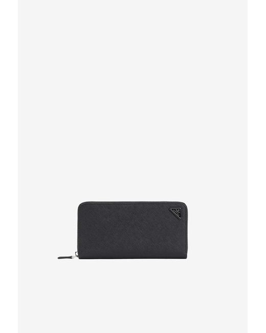 Prada White Triangle Logo Zip-Around Wallet for men