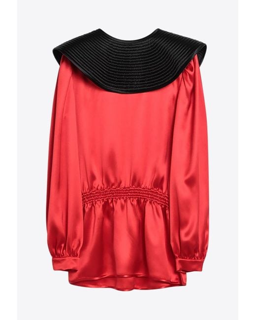 Valentino Red Silk Blouse With Collar