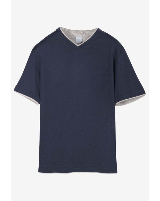 Eleventy Blue Double Layer V-Neck T-Shirt for men
