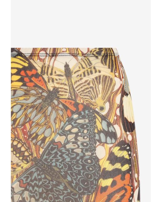 Jean Paul Gaultier Natural Butterfly-Print Maxi Mesh Skirt