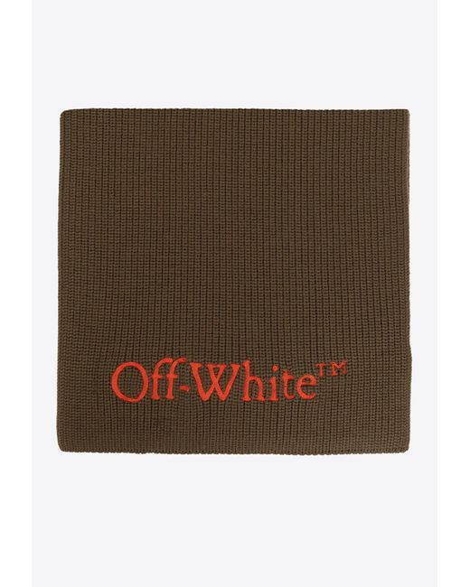 Off-White c/o Virgil Abloh Brown Logo Embroidered Knitted Scarf for men