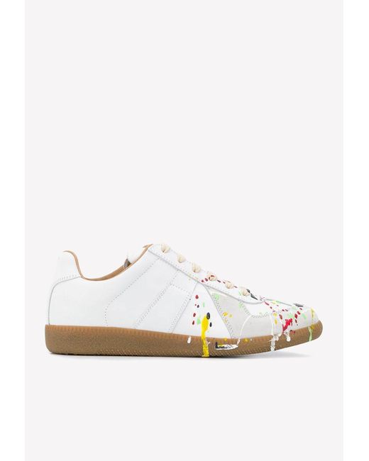Maison Margiela Paint Drop Replica Pollock Leather Sneakers in White ...
