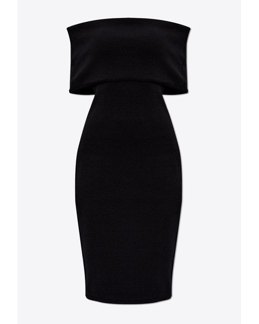 Bottega Veneta Black Textured Nylon Off-Shoulder Dress