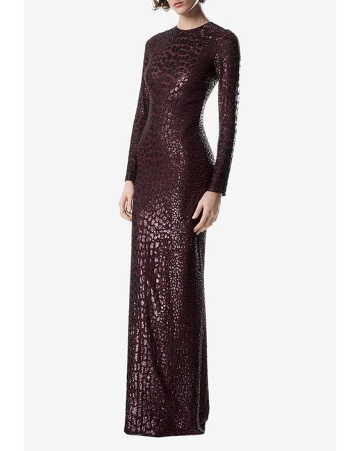 Tom Ford Purple Embroidered Croc-Effect Gown