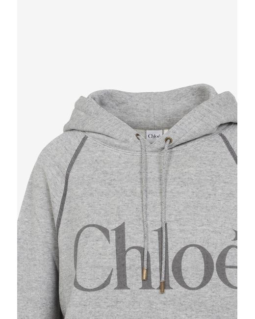 Chloé Gray Logo Lettering Hooded Sweatshirt