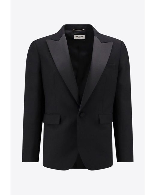 Saint Laurent Black Single-Breasted Tuxedo Wool Jacket for men