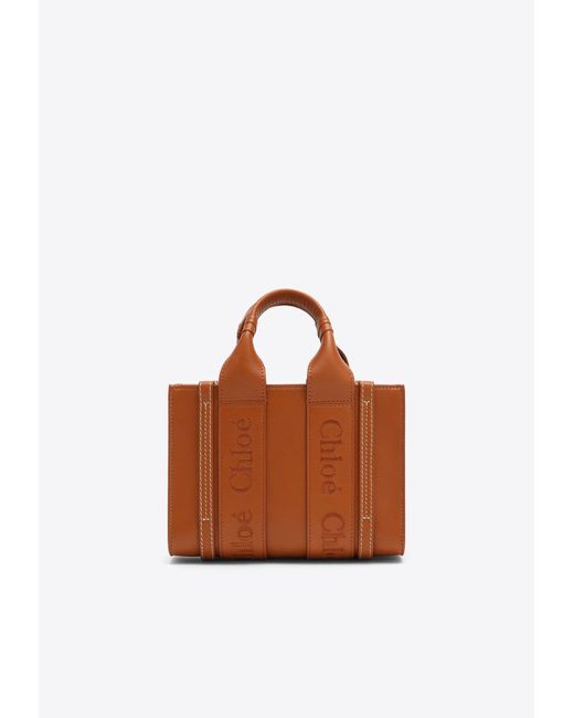 Chloé Brown Mini Woody Leather Tote Bag