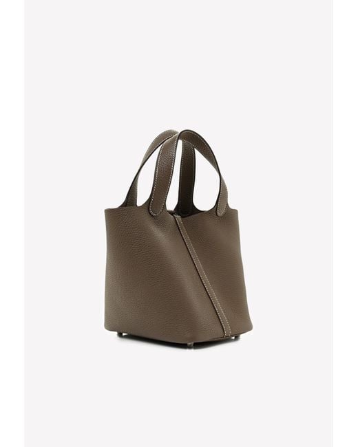 Hermes Etoupe Gray Picotin Lock 18 PM Palladium Hardware Handbag Bag