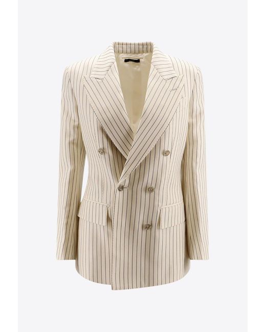 Tom Ford Natural Wallis Double-Breasted Stripe Blazer