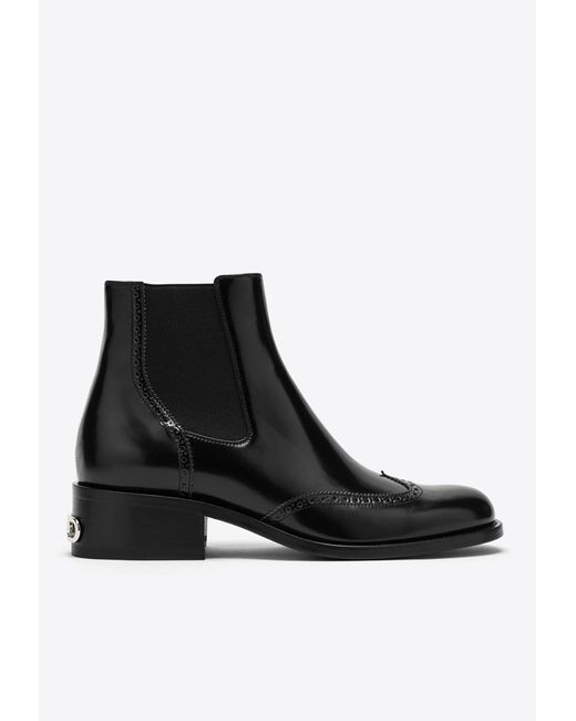 Fendi Black Calf Leather Chelsea Boots With Brogue Stitching for men