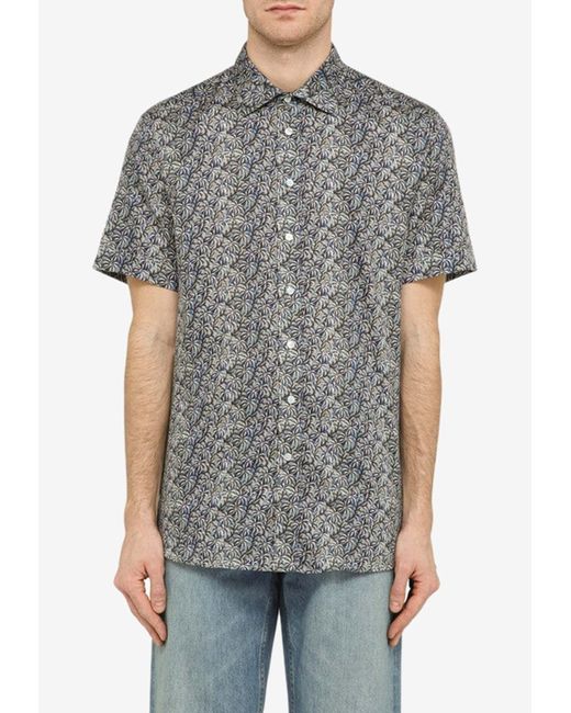 Etro Gray All-Over Print Short-Sleeved Shirt for men