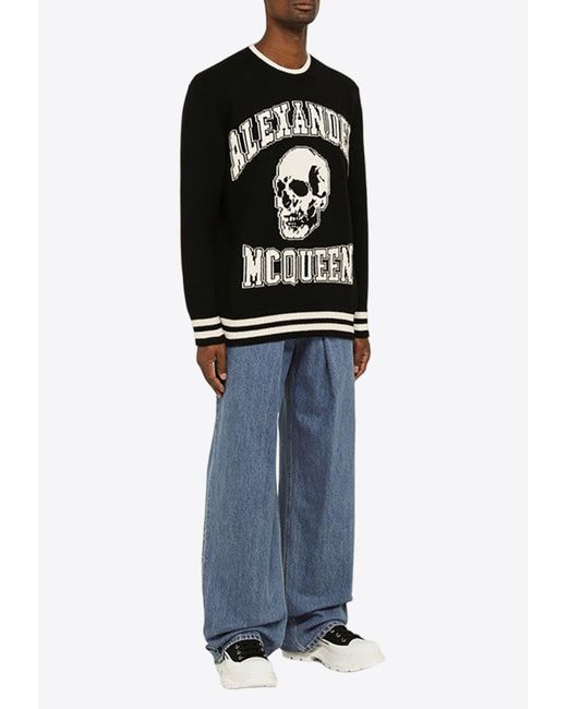 Alexander McQueen Varsity Crewneck Sweater in Black for Men | Lyst
