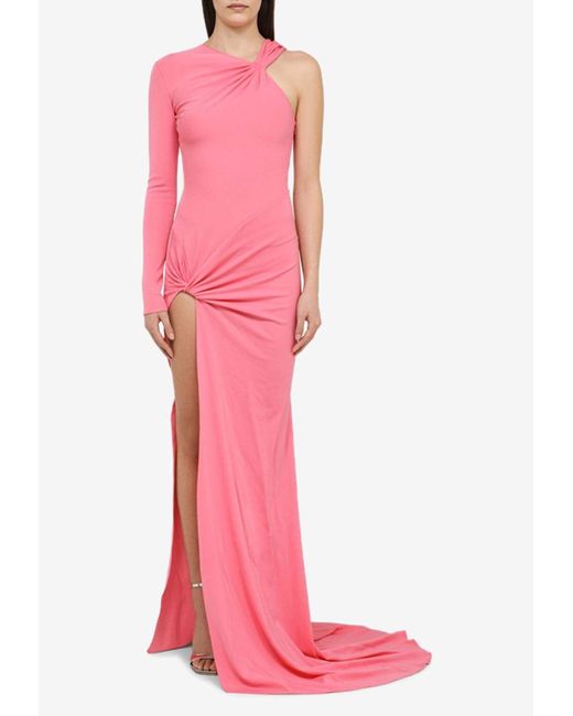 David Koma Pink Asymmetric Draped Gown