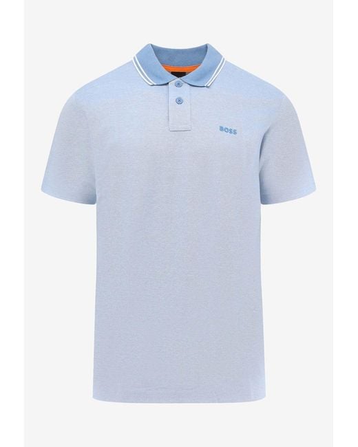 Boss Blue Embroidered Logo Polo T-Shirt for men