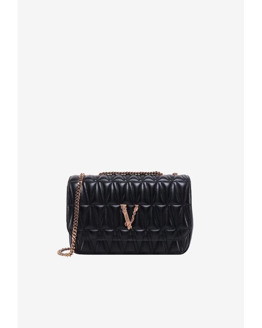 Versace Black Virtus Quilted Nappa Crossbody Bag