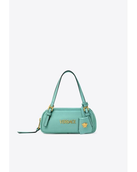 Versace Green Mini Logo Tag Leather Shoulder Bag