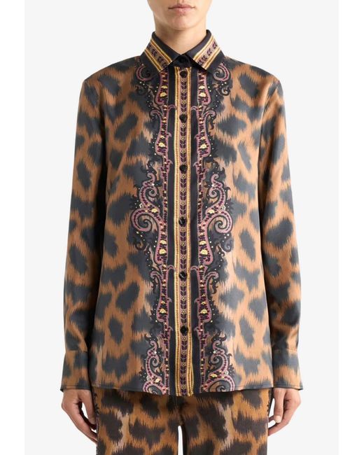 Etro Brown Leopard Print Buttoned Shirt