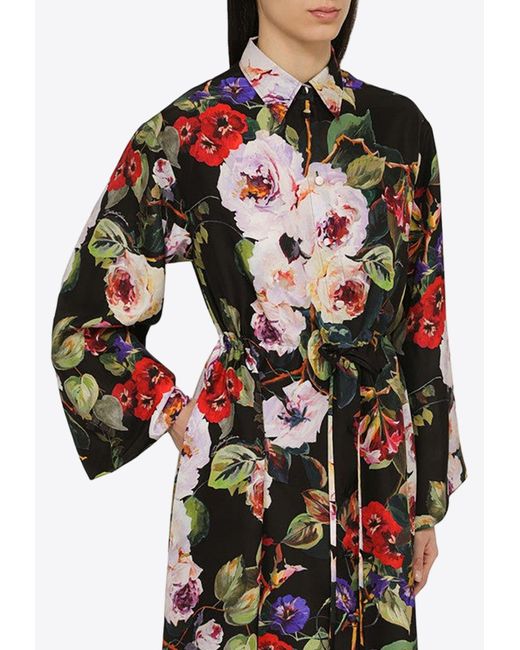 Dolce & Gabbana Multicolor Rose Garden Maxi Shirt Dress
