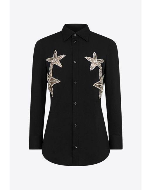 DSquared² Black Silk Blend Crystal Embellished Shirt