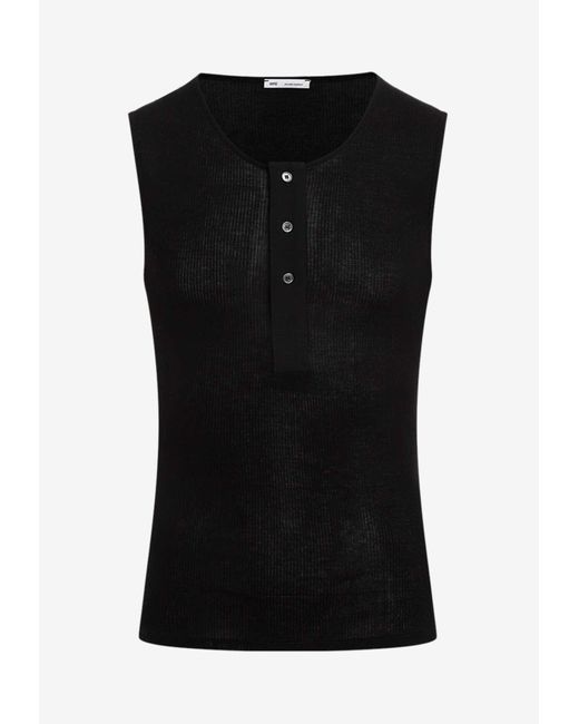 AMI Black Knitted Tank Top for men
