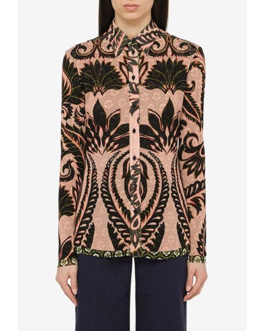 Etro Multicolor Floral Print Long-Sleeved Tulle Shirt