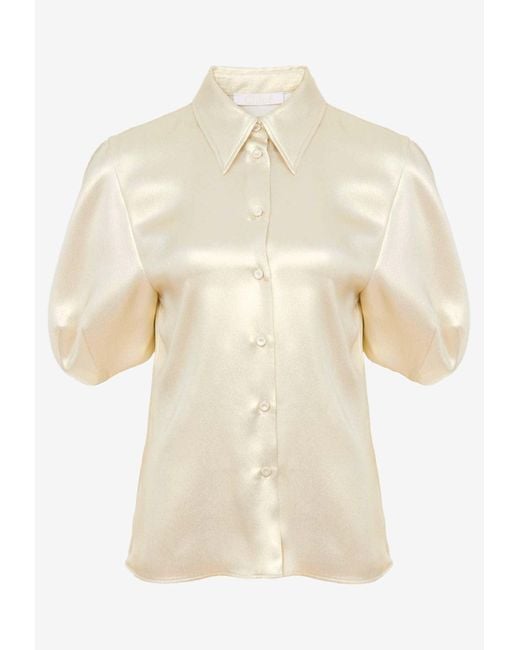 Chloé Natural Balloon-Sleeve Silk Shirt