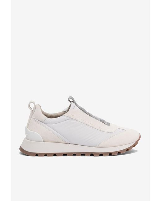 Brunello Cucinelli White Monili Slip-On Sneakers