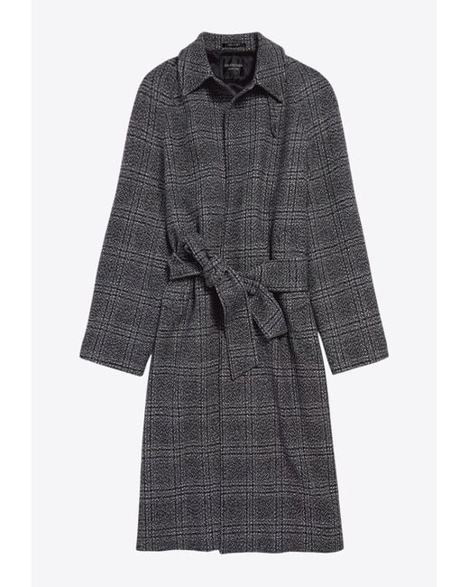Balenciaga Gray One Layer Raglan Checked Wool Coat