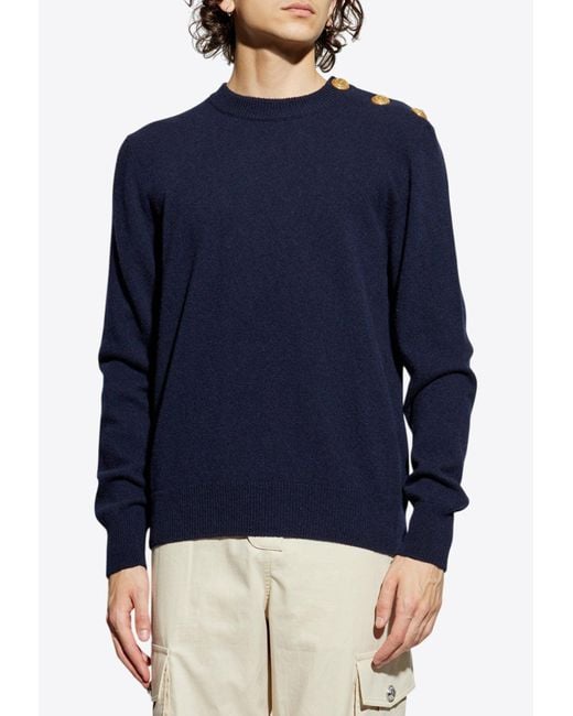 Balmain Blue Wool And Cashmere Sweater for men