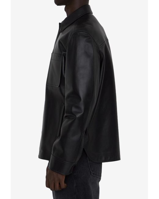 Loewe Black Leather Zip-Up Jacket for men