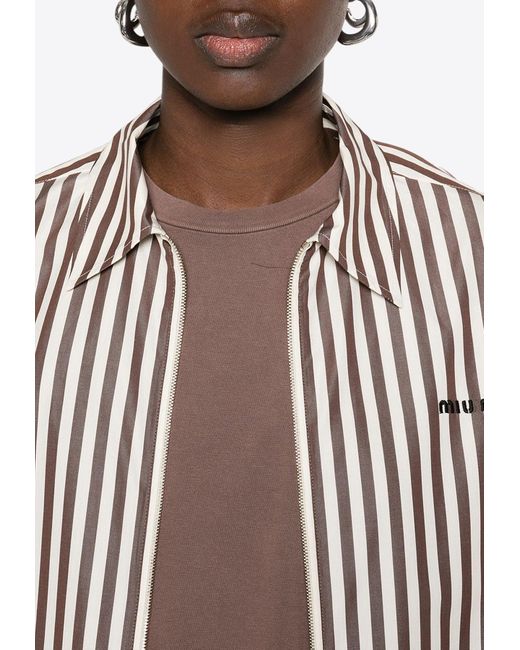 Miu Miu Gray Striped Long-Sleeved Shirt