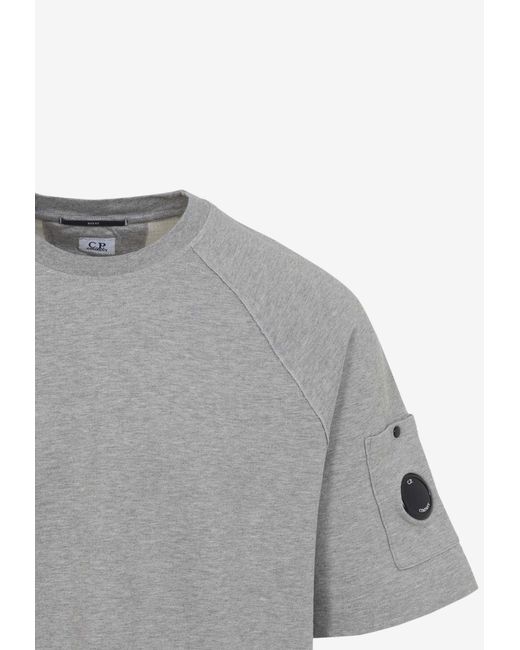 C P Company Gray Crewneck T-Shirt With Signature-Lens for men