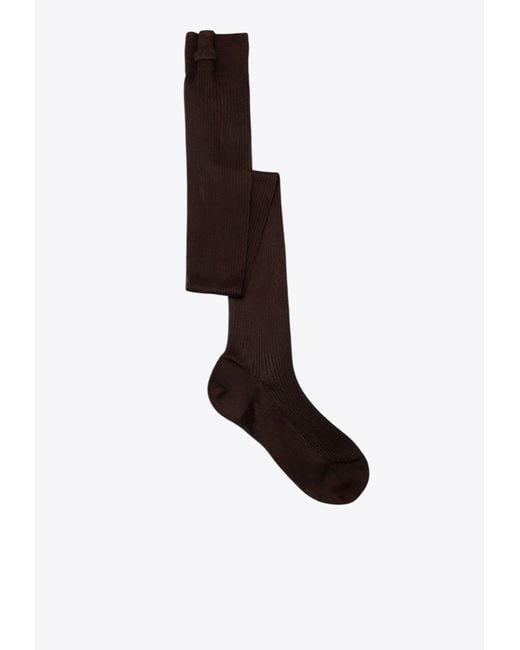 Miu Miu White Silk-Blend Socks With Logo