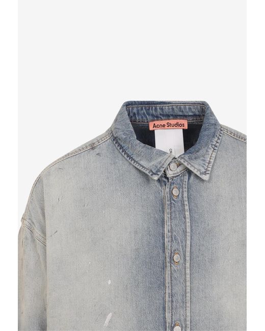 Acne Gray Distressed Denim Shirt for men