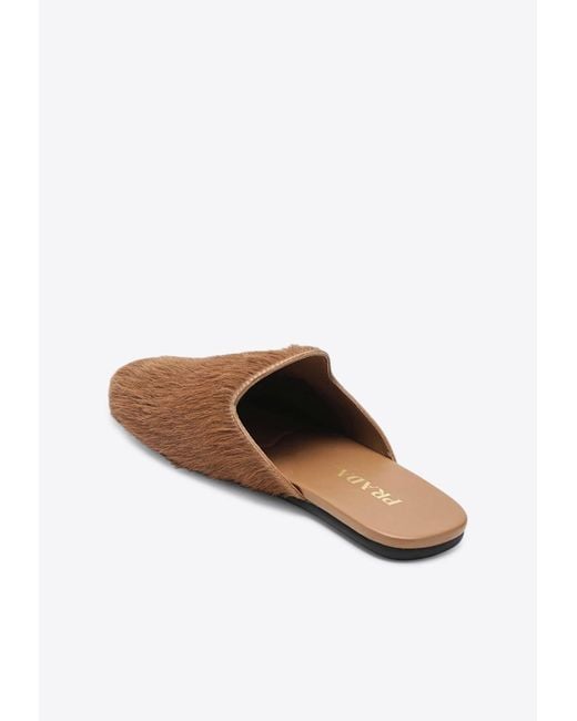 Prada Brown Hairy-Effect Sabot Flat Mules