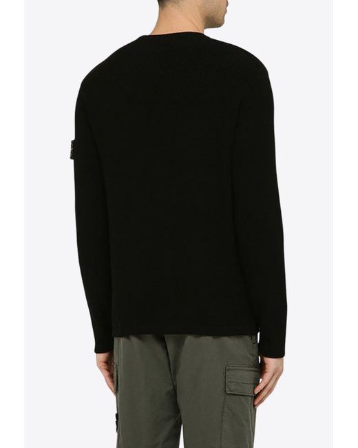 Stone Island Black Logo-Patch Knitted Sweater for men