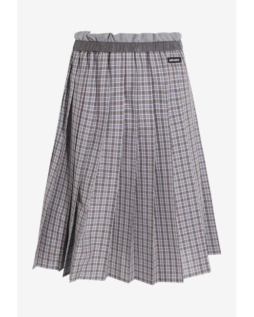 Miu Miu Gray Pleated Check Skirt