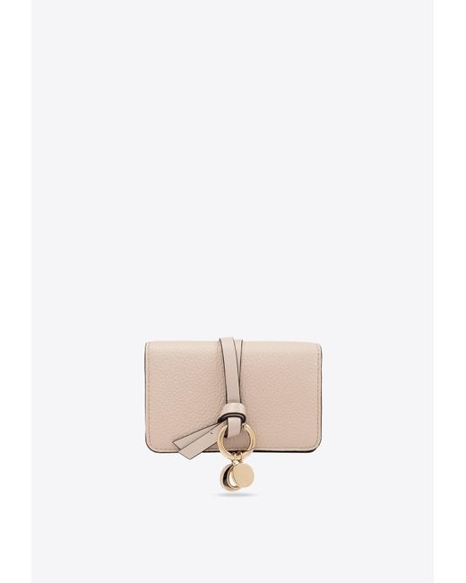 Chloé White Logo Charm Tri-Fold Leather Wallet