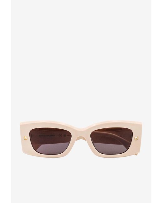 Alexander McQueen Gray Spike Studs Rectangular Sunglasses