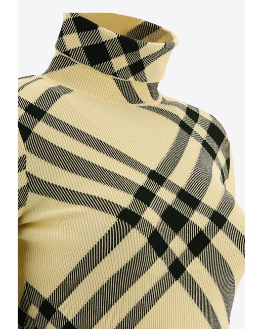Burberry Natural High-Neck Checked Sweater