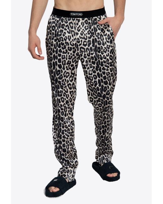 Tom Ford Gray Leopard Print Silk Pajama Pants for men