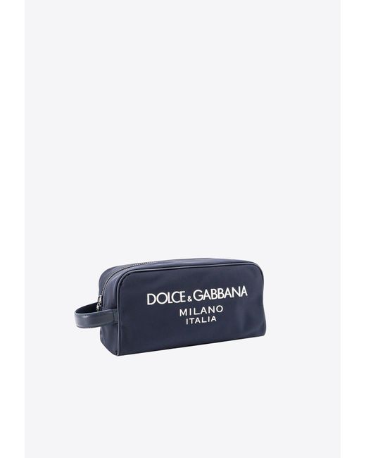 Dolce & Gabbana Blue Logo Print Nylon Zip Pouch for men