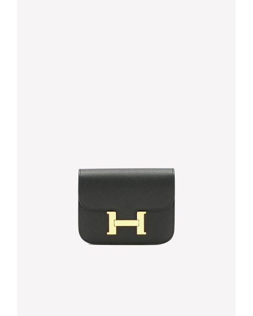 Hermès White Constance Slim Wallet In Black Epsom With Gold Hardware