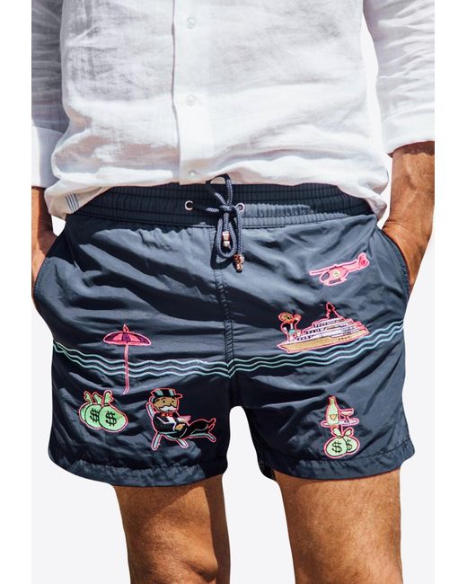 Les Canebiers Blue Pampelonne Embroidered Swim Shorts for men