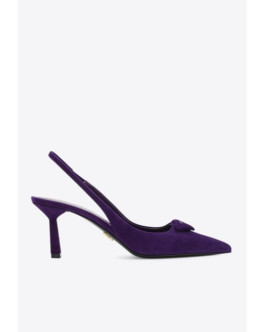 Prada Blue 75 Triangle Logo Slingback Suede Pumps