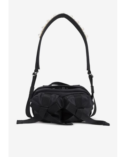 Simone Rocha Black Bow-Embellished Crossbody Bag With Embroidery
