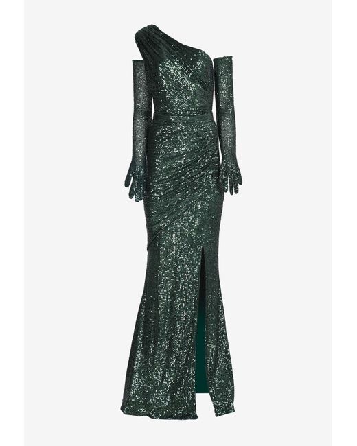 green dress with converse Franziska Green Embellished Corset Maxi Dress (Without Gloves), M / Green
