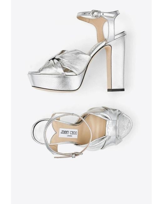 Jimmy Choo White Heloise 120 Metallic Nappa Leather Platform Sandals