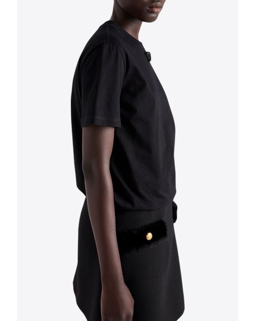 Prada Black Embroidered Triangle Logo Jersey T-Shirt