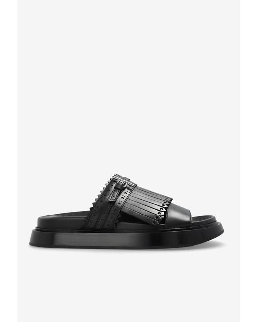 Alexander McQueen Black Brogue Fringe Leather Sandals